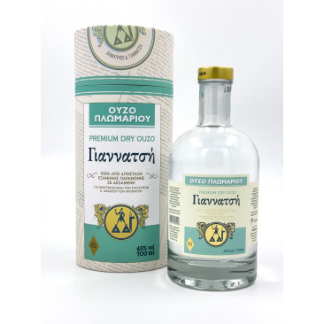 Ούζο Πλωμαρίου Γιαννατσή το 45άρι 700ml προϊόν 6μηνης ωρίμανσης Σε Χάρτινο Κύλινδρο